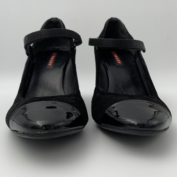 Prada Suede and Patent Cap Mary Jane Pumps Black Size 10/40 - Picture 10 of 11